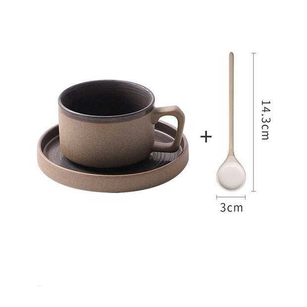 Japanese Retro Coffee Cup And Saucer Set Thick Ceramic Vie Cup Mug