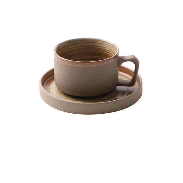 Japanese Retro Coffee Cup And Saucer Set Thick Ceramic Vie Cup Mug