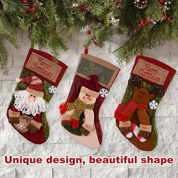 Christmas Stocking Socks Snowman Santa Elk Xmas Fireplace Xmas Tree Ornaments New Year Candy Bag Gift Christmas Decor