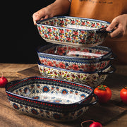 Polish Porcelain Double-eared Rectangular Baking Pan Ceramic Baking Pan Handle Bowl Household Oven Microwave Dinner Set Plates and Dishes