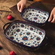 Polish Porcelain Double-eared Rectangular Baking Pan Ceramic Baking Pan Handle Bowl Household Oven Microwave Dinner Set Plates and Dishes