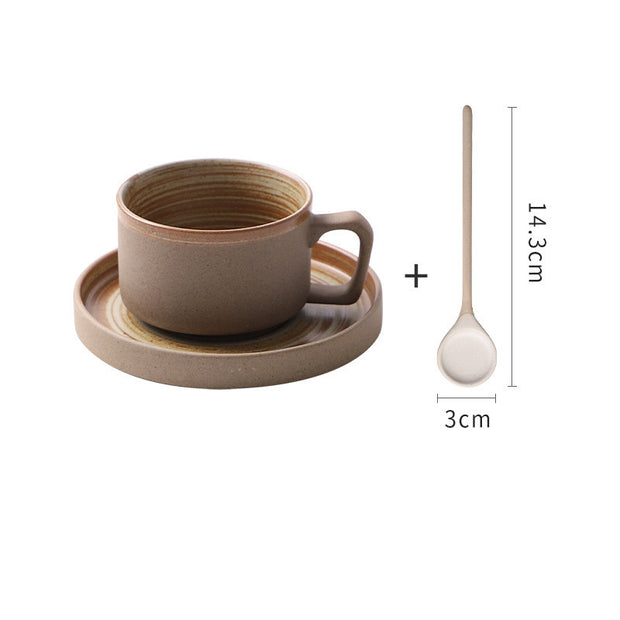 Japanese Retro Coffee Cup And Saucer Set Thick Ceramic Vie Cup Mug