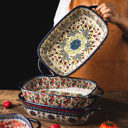 Polish Porcelain Double-eared Rectangular Baking Pan Ceramic Baking Pan Handle Bowl Household Oven Microwave Dinner Set Plates and Dishes