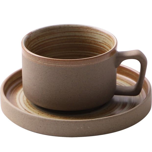 Japanese Retro Coffee Cup And Saucer Set Thick Ceramic Vie Cup Mug