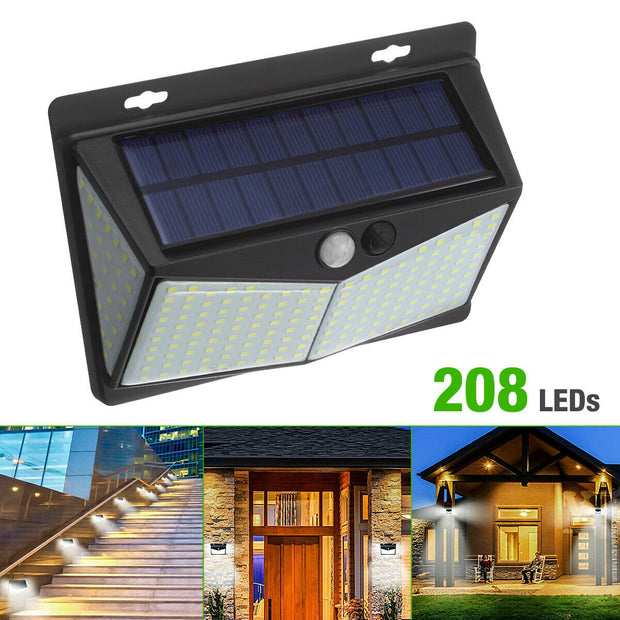 Solar Power Light Motion Sensor Outdoor Yard Garden Wall Lamp Waterproof 208 LED