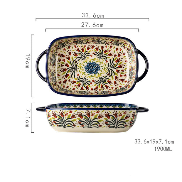 Polish Porcelain Double-eared Rectangular Baking Pan Ceramic Baking Pan Handle Bowl Household Oven Microwave Dinner Set Plates and Dishes