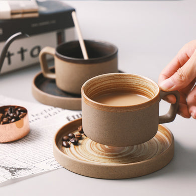 Japanese Retro Coffee Cup And Saucer Set Thick Ceramic Vie Cup Mug