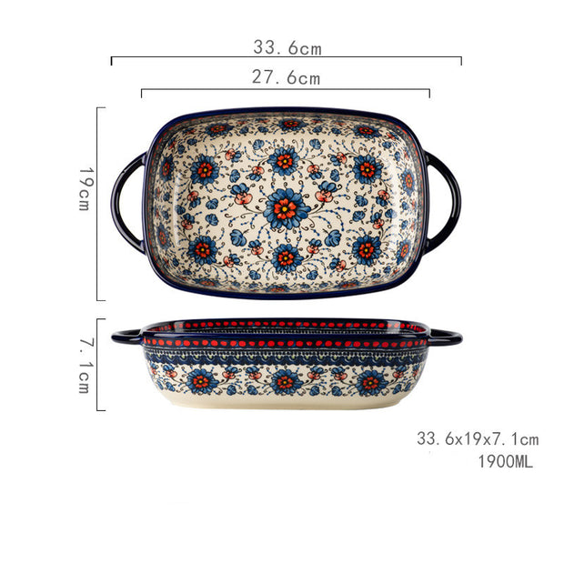 Polish Porcelain Double-eared Rectangular Baking Pan Ceramic Baking Pan Handle Bowl Household Oven Microwave Dinner Set Plates and Dishes