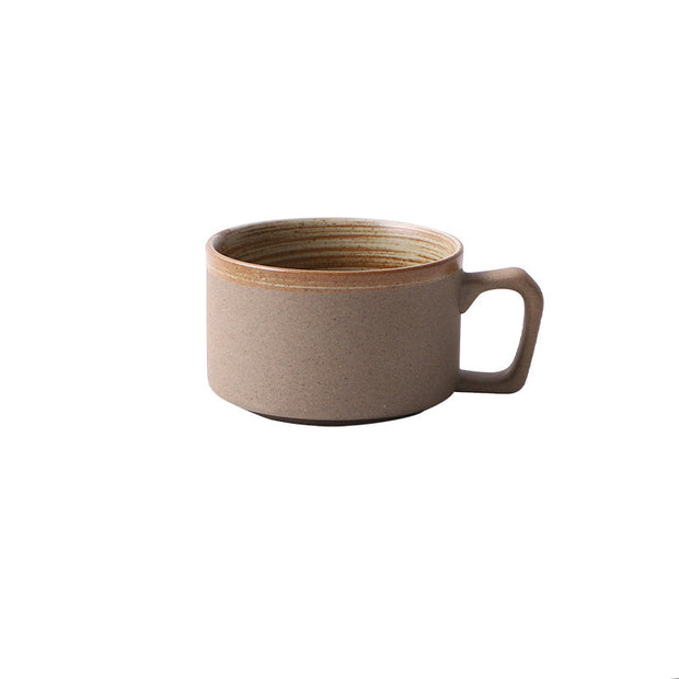 Japanese Retro Coffee Cup And Saucer Set Thick Ceramic Vie Cup Mug