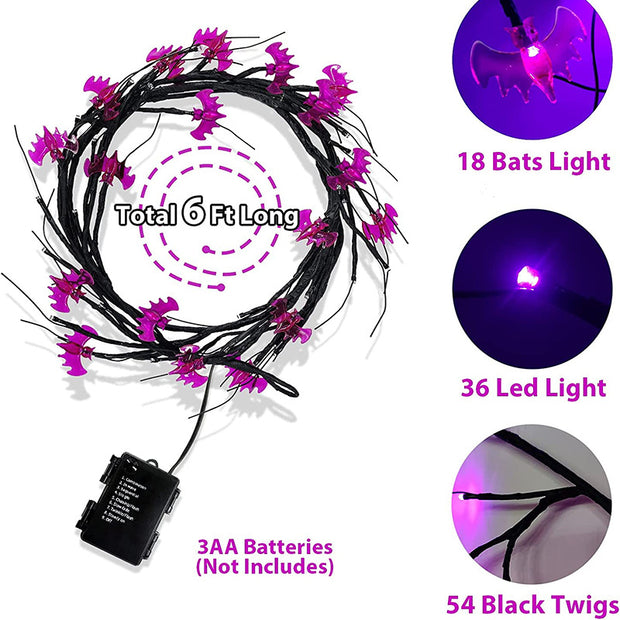 Halloween LED Willow Vine String Light Bat Pumpkin